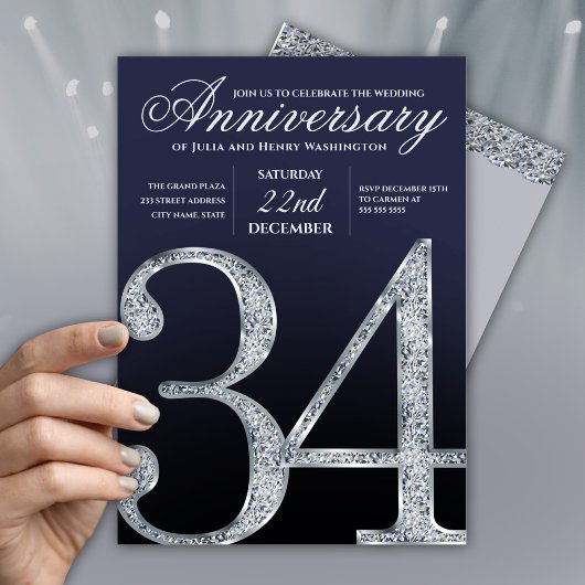 34周年記念ダイヤモンドシルバー紺デザイン 招待状