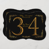 34日，誕生会34日，ギャツビー，ブ素晴らしラック&金ゴールド 招待状 (正面/裏面)