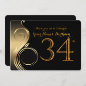 34日,誕生日招待状,数値グリッター金ゴールド,写真 招待状 (正面/裏面)