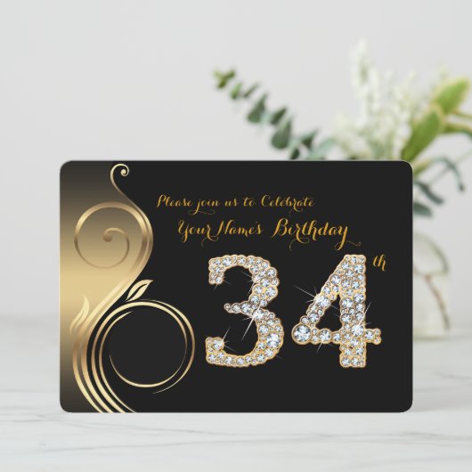 34日,誕生日招待状,数値ダイヤモンド,写真 招待状 (スタンド正面)