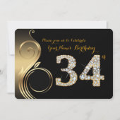 34日，誕生日招待状，数値ダイヤモンド，写真 招待状 (正面)