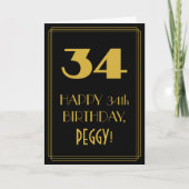34歳の誕生日おめでとう - アールデコ調のデザイン「34」と名前 カード (正面)