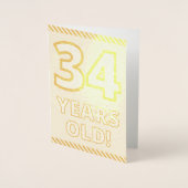 **34歳の誕生日おめでとう!** ゴールド箔押しのバースデーカード 箔カード (正面)