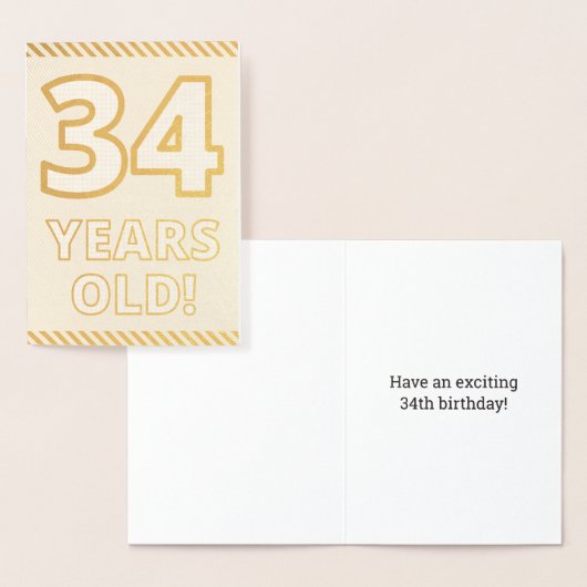 **34歳の誕生日おめでとう!** ゴールド箔押しのバースデーカード 箔カード (ディスプレー)