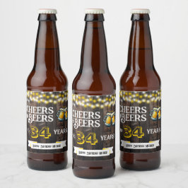 34歳の誕生日おめでとう レトロなスタイル ビールラベル