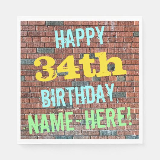 34歳の誕生日おめでとう + 名前 スタンダードランチョンナプキン (正面)