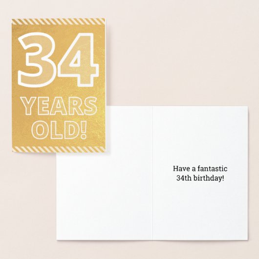 34歳の誕生日おめでとう: 太字の「34歳!」ゴールド箔押しカード 箔カード (ディスプレー)