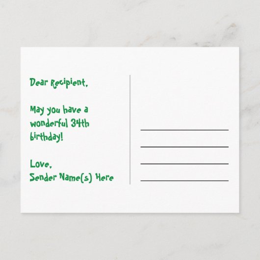 34歳の誕生日おめでとう：楽しいスターパターン、虹34、名前 ポストカード (裏面)