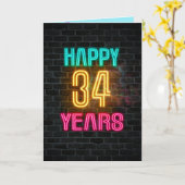34歳の誕生日にネオンのサインが入る カード (黄色い花)