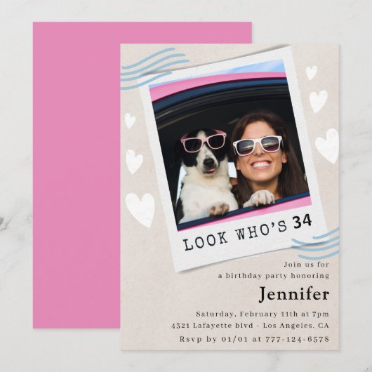 34歳の誕生日を迎えた人 招待状 (正面/裏面)