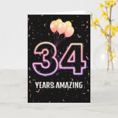 34歳の誕生日バルーンとコンフェティ カード (黄色い花)