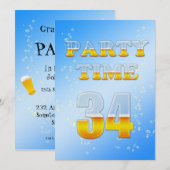 34歳の誕生日パーティー招待状にビール 招待状 (正面/裏面)