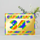 34歳の誕生日パーティー - 楽しい虹のスペクトル「34」 箔招待状 (立ち正面)