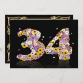 34歳の誕生日パーティー、花が咲く文字 招待状 (正面/裏面)
