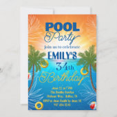 34歳の誕生日プールパーティの招待状 招待状 (正面)
