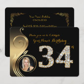34歳の誕生日招待状、ナンバー ダイヤモンド、写真2 招待状 (正面/裏面)