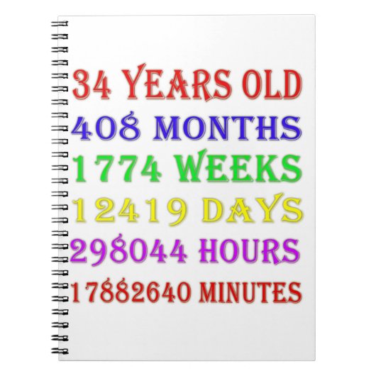 34番目の誕生日のマイルストーン ノートブック (正面)