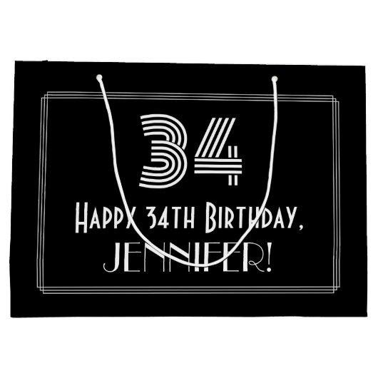 34番目の誕生日:インスパイアアールデコの「34」の外観と名前 ラージペーパーバッグ (裏面)