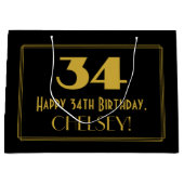 34番目の誕生日:インスパイアアールデコの「34」の外観と名前 ラージペーパーバッグ (正面)