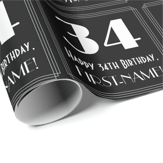 34番目の誕生日-インスパイアアールデコ検索"34",名前 ラッピングペーパー (ロールコーナー)