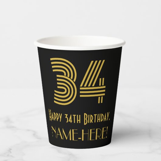 34番目の誕生日:インスパイアアールデコ「34」の検索と名前 紙コップ (正面)