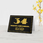 34番目の誕生日:名前+アールデコインスパイア「34」を見る カード (黄色い花)
