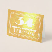34番目の誕生日:名前+アールデコインスパイア「34」を見る 箔カード (正面)