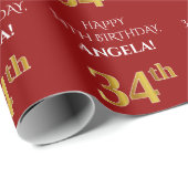 34誕生日エレガント:，赤，フェイク金ゴールド ラッピングペーパー (ロールコーナー)