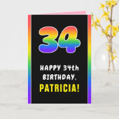 34誕生日カラフル:レインボー# 34、名前をカスタムする カード (黄色い花)