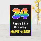 34誕生日カラフル:レインボー# 34、名前をカスタムする カード (黄色い花)