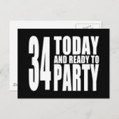 34誕生日パーティー: 34今日&パーティー準備 インビテーションポストカード (正面/裏面)