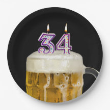34誕生日ビールオンブラック紙プレート