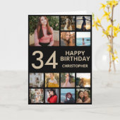 34誕生日フォトコラージュ13枚フォトブラック&金ゴールド カード (黄色い花)