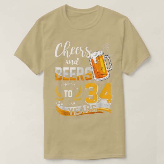 34誕生日応援とビール34年生まれ間 Tシャツ (デザイン正面)