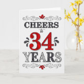 34誕生日応援の赤い白の黒のパターン カード (黄色い花)