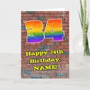 34誕生日:おもしろいグラフィティインスパイアレインボー34 カード