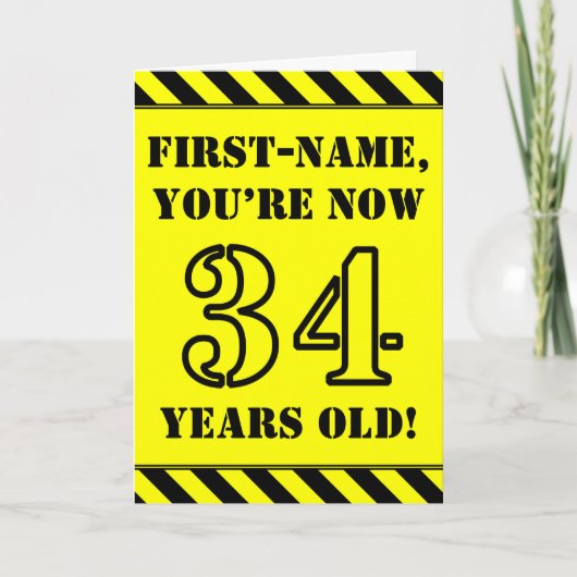 34誕生日:おもしろいステンシルスタイル文字、名前をカスタムする カード (正面)