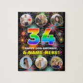 34誕生日:おもしろいレインボー#,名前をカスタムする+写真 ジグソーパズル (縦)