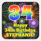 34誕生日:おもしろい花火ルック、虹# 34 スクエアシール (正面)