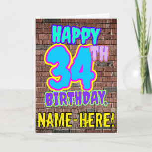 34誕生日-おもしろい、アーバングラフィティインスパイアルック カード