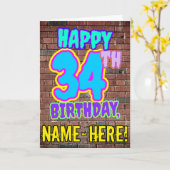 34誕生日-おもしろい、アーバングラフィティインスパイアルック カード (黄色い花)