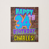 34誕生日~おもしろい、アーバングラフィティインスパイアルック ジグソーパズル (縦)