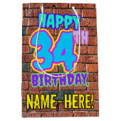 34誕生日:おもしろい、アーバングラフィティインスパイアルック ミディアムペーパーバッグ (正面)