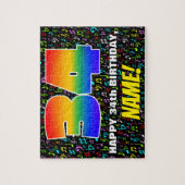 34誕生日:おもしろい、カラフル音楽シンボル、「34」 ジグソーパズル (縦)