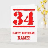 34誕生日:おもしろい、赤ゴムスタンプルックインスパイアス カード (黄色い花)