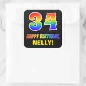 34誕生日:はっきりした,おもしろい,シンプル虹, 34 スクエアシール (バッグ)