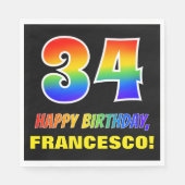 34誕生日:はっきりした,おもしろい,シンプル虹, 34 スタンダードランチョンナプキン (正面)