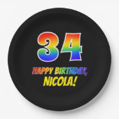 34誕生日:はっきりした,おもしろい,シンプル虹, 34 ペーパープレート (正面)