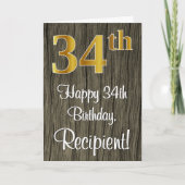 34誕生日:エレガントフェイク金ゴールドルック#,フェイク Wood カード (正面)
