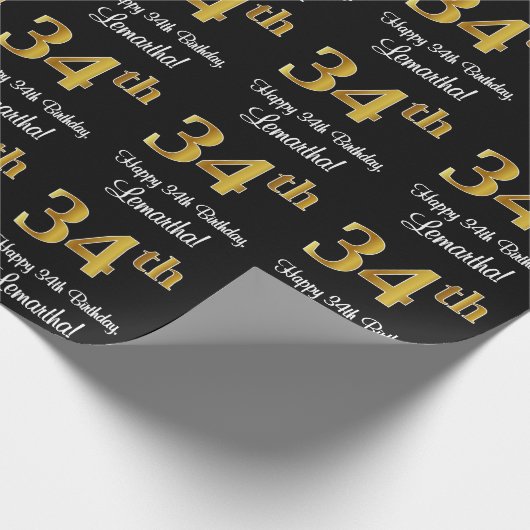 34誕生日:エレガント豪華なフェイク金ゴールドルック# ラッピングペーパー (角)